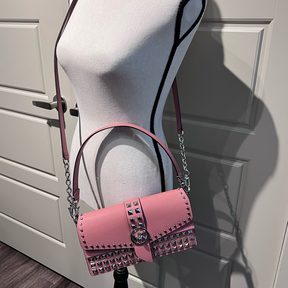 Michael Kors Medium Royal Pink Crossbody Bag with Silver Studs